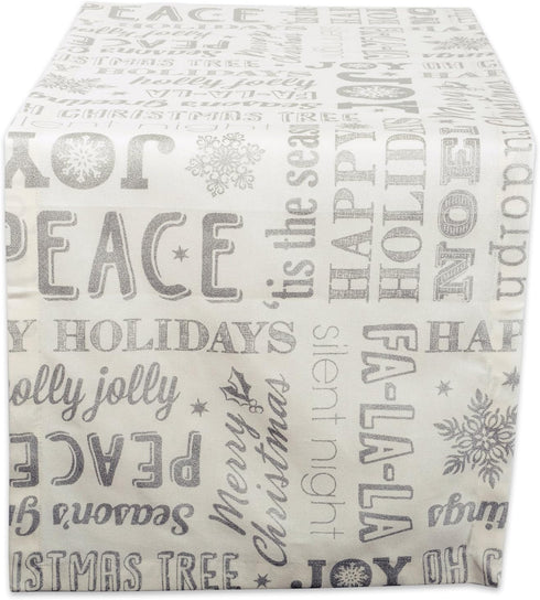 DII Holiday Dining Table Linen Metallic Fabric Kitchen Décor, Christmas Table Runner, 14x72, Silver Holiday Collage...