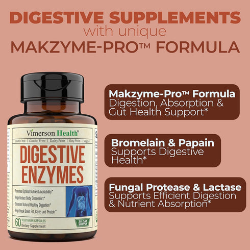 Digestive Enzymes - Probiotic Multi Enzyme (Enzimas Digestivas) - Digestive Supplements with Unique Makzyme-Pro Formula - Advanced Enzymes for Dig...