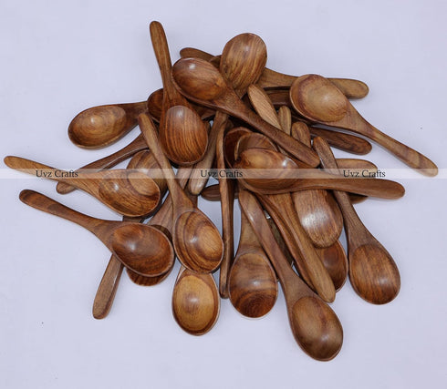Wooden Small Spoons for Spices, Sugar Jar/Bowl, Spice Jar, Herbs, Salt, Condiments, Tea, and Coffee - Wooden Teaspoon, Wood Small Scoop for Bath S...
