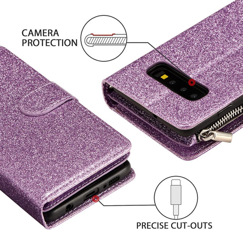 UEEBAI Wallet Case for Samsung Galaxy S10 Plus, PU Leather Wallet Magnetic Closure Handbag Zipper Pocket Cover Kickstand Card Slots with Hand Stra...