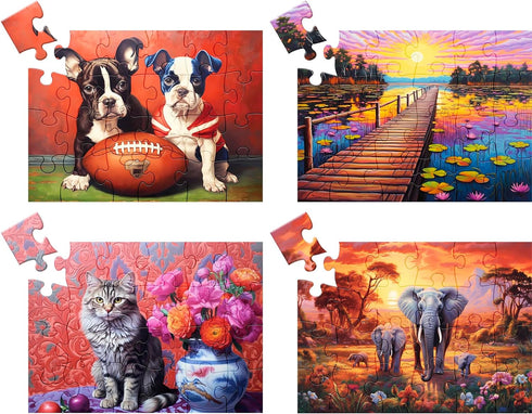 4 Pack 24 Large Piece Jigsaw Puzzles Dementia Alzheimer's Products and Activities for Elderly Seniors Puzzle Alzheimer's Cognitive Game Easy Puzzl...