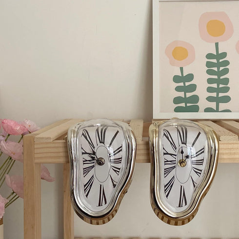 Melting Clock, Salvador Dali Watch Melted Clock for Decorative Home Office Shelf Desk Table Funny Creative Gift, Rome Gold...