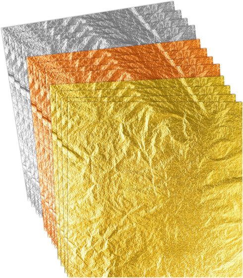 300PCS Imitation Rose Silver Gold Leaf Sheets Foil Sheets for Art, Gilding Crafting, Painting, Furniture Decoration, Jewelry Making 3.15×3.35 inch...