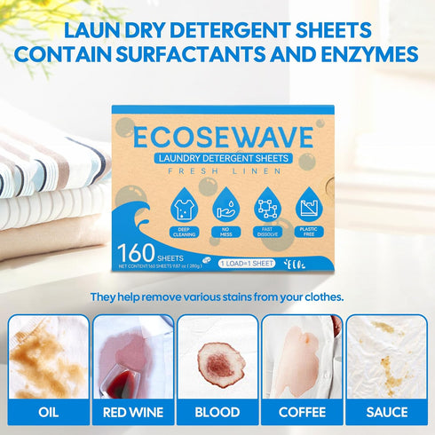 Laundry Detergent Sheets, 160 sheets, Fresh linen Scent, Hypoallergenic and Eco-Friendly Laundry Strip, Perfect for Travel Camping,Apartments, Dor...