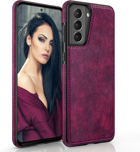 LOHASIC Galaxy S21 5G Case for Women, Slim Leather Elegant Luxury PU Flexible Bumper Rugged Non-Slip Grip Shockproof Full Body Protective Cover Ph...