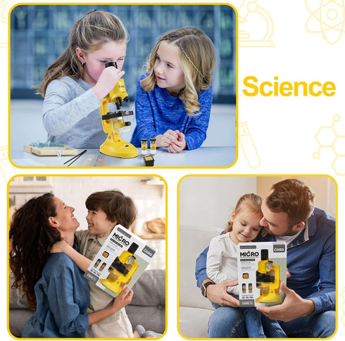 Little World Science Kits for Kids Beginner Microscope Kit with LED 100X 400X and 1200X Magnification Kids Educational Toy Birthday Halloween...
