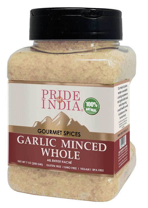 Pride Of India- Garlic Minced Whole- 7oz (200gm)- Made from whole, fresh garlic cloves to give finely grated uniform strips - GMO Free, Vegan, Glu...
