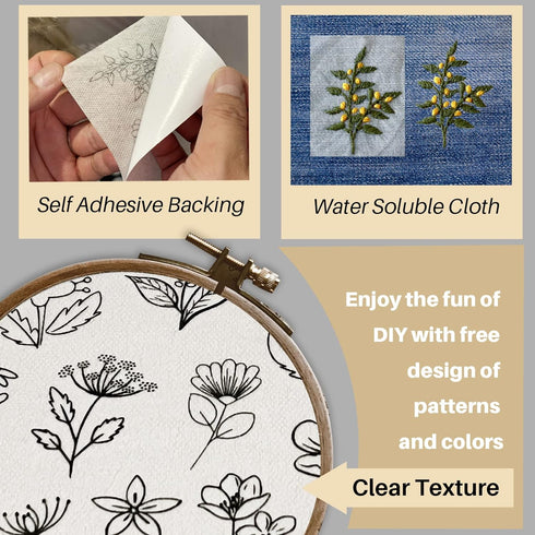 72Pcs Water Soluble Stabilizer for Embroidery Stick and Stitch Embroidery Paper Tear Away Embroidery Stabilizers with Flower Patterns for Embroide...