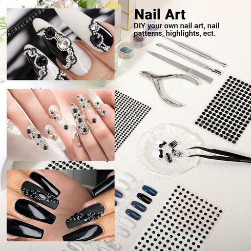 Gartful 12 Sheet Black Rhinestone Stickers - Round, 2790 PCS Self Adhesive Gem Sticker, Sticky Crystal Jewelry Gemstone for DIY Arts Crafts, Scrap...