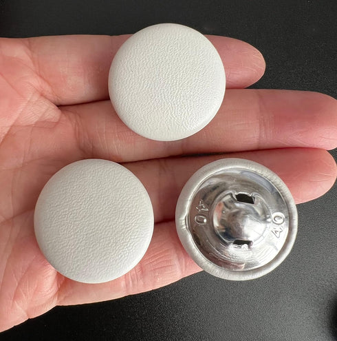 PEPPERLONELY 10PC 25mm White Leather Covered Round Buttons with Shank Sew On for Leather Clothes Dress Coat Jeans Sofa Decoration Crafts...