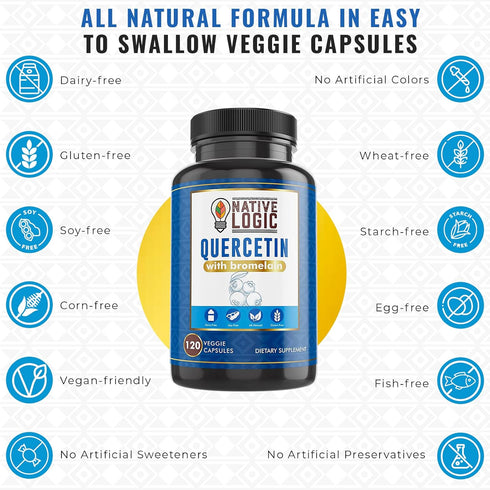 Quercetin with Bromelain Supplements, Immune Support Supplement with Antioxidant Properties, Supports Joint Health and Energy Production, Vegan an...