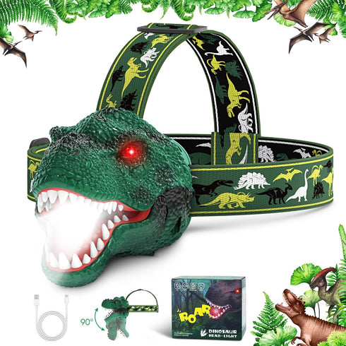 Dysaim Kids Headlamp,Rechargeable T-Rex Dinosaur Headlamp for Kids and LED Head Lamp Camping Gear Flashlight,Hiking Accessories Headlight Toys,Fou...