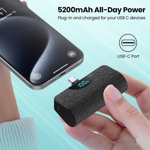 Mini Portable Charger for iPhone 15, Upgraded 5200mAh USB C Power Bank, LCD Display Battery Pack Android Charger Compatible with iPhone 15/15 Plus...
