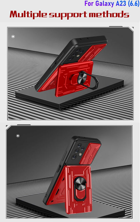 LMDAMZ Wallet Case for Samsung Galaxy A23, Credit Card Slot Sliding Door Hide Portable Design, Heavy Duty Double Layer Hybrid Cushioned Rubber Bum...