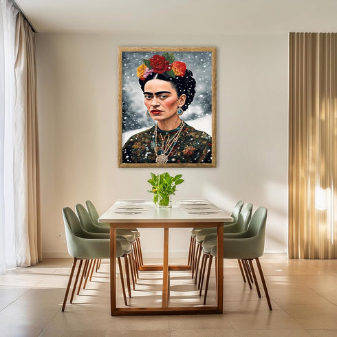 Posterizer 1 pcs- Frida Kahlo inspied art in the snow-Famous Figures Art Collection-Floral Botanical Art- Living Room Bedroom Decor- unframed wall...