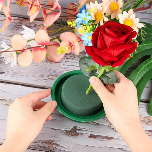 8 Packs Green Floral Foam Rounds in Bowls DIY Flower Arrangement Kit for Fresh and Artificial Flowers, 4.7 Inch Diameter, Simple Style, Flower Foa...