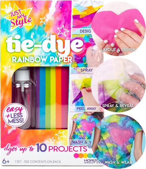 Just My Style Tie-Dye Rainbow Paper, Less Mess Tie Dye Kit – Spray to Activate Tie Dye Papers – DIY Tie Dye Kit for Creating Tie Dye Shirt, Socks ...