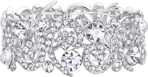 EVER FAITH Women's Clear Crystal Stunning Hollow Floral Wedding Bride, Bridesmaid Stretch Bracelet...