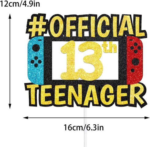 13th Official Teenager Cake Topper Decorations - Birthday Theme Picks Cheers to 13 Years Old game Party Decoration- Handmade black gold red blue G...