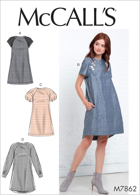McCall Pattern McCall's Women's Short and Long Sleeve Dress, Sizes 6-14 Sewing Pattern, Plain...