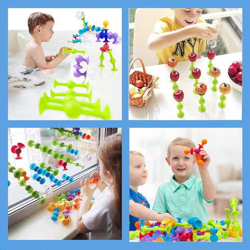 48 Piece Suction Cup Toys Construction Set - Silicone Building Blocks DIY Fun Bath Toys for Kids Ages 1-3, Toddler Travel Toys, Darts Sucker Toys ...