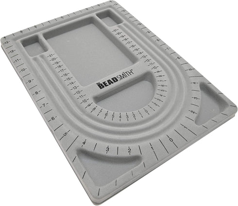 The Beadsmith Bead Board, Grey Flocked, 3 U-Shaped Channels, 6 Recessed Compartments, 9.5 x 13 inches, Design Boards for Creating Bracelets, Neckl...