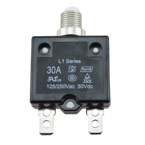 ZOOKOTO 30A DC50V AC125-250V Push Button Reset Circuit Breakers with Quick Connect Terminals and Waterproof Button Black Cap...