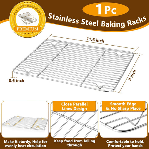 P&P CHEF 12.5 Inch Baking Sheet Pan with Rack Set, Stainless Steel Cookie Sheet Pan Tray with Cooling Rack for Oven Use, Cooking Roasting, Non Tox...