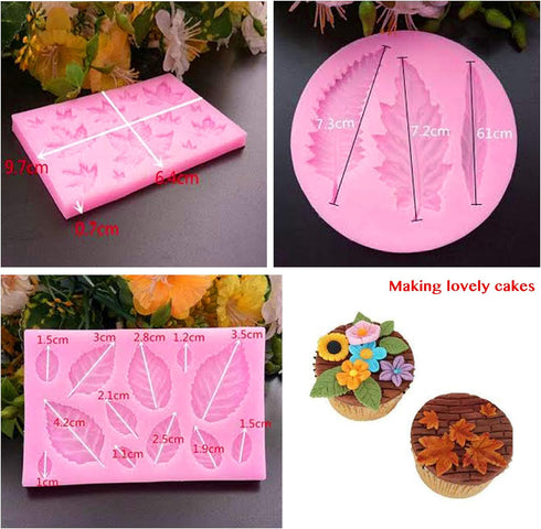 3 Pcs Assorted Leaf Fondant Mold, 3D Leaf Silicone Molds for Chocolate Candy, Sugarcraft Cake Decoration, Cupcake Topper, Polymer Clay...