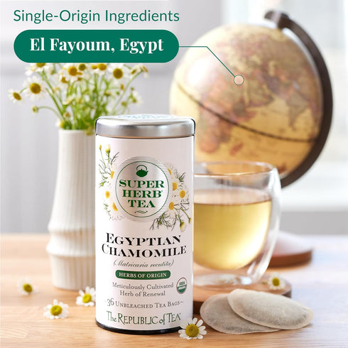 The Republic of Tea — Organic Egyptian Chamomile SuperHerb Tea Tin, 36 Herbal Tea Bags, Naturally Caffeine-Free Herbs of Origin...