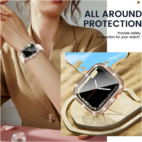 Tensea [2 in 1 for Waterproof Apple Watch Screen Protector Case Series 9 8 7 45mm Accessories, iWatch Hard Diamond Front & Back Bumper Case with T...