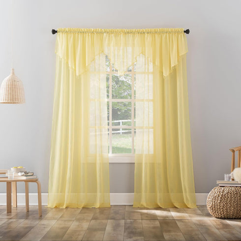 No. 918 Erica Crushed Sheer Voile Rod Pocket Curtain Panel, 51" x 95", Yellow...