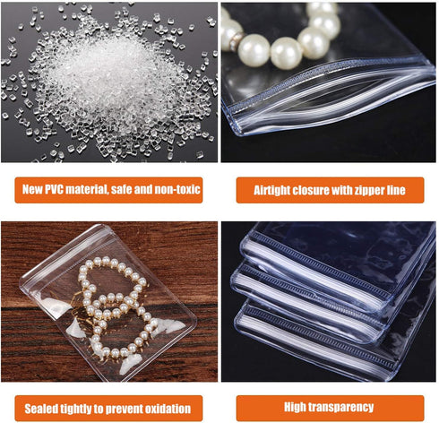100 Pack PVC Clear Jewelry Anti Oxidation Zipper Bag Antitarnish Plastic Bags for Packaging Jewelry Rings Earrings Transparent Poly Pouch (Clear, ...