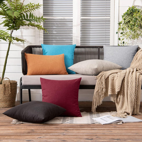 MIULEE Pack of 2 Outdoor Throw Pillow Covers Waterproof Decorative Soft Pillowcases Linen Farmhouse Square Cushion Shams for Patio Balcony Couch G...
