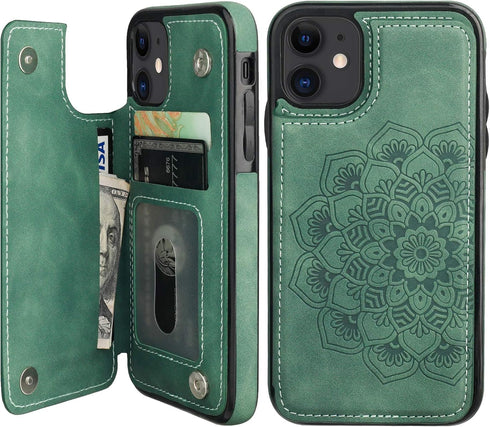 Vaburs Compatible with iPhone 11 Case Wallet with Card Holder, Embossed Mandala Pattern Flower Premium PU Leather Double Magnetic Buttons Flip Sho...