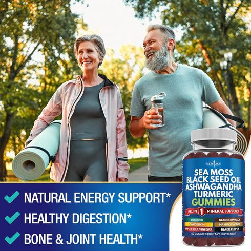 Sea Moss Gummies, Sea Moss 3000mg, Black Seed 2000mg, Ashwagandha 1000mg, Turmeric, Manuka Honey, ACV, Dandelion, Black Pepper, Burdock, Bladderwr...
