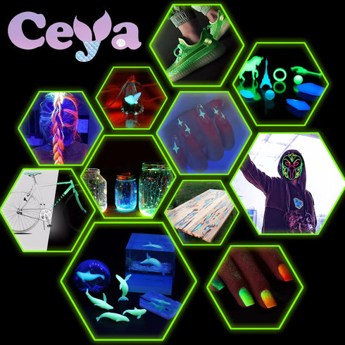 Ceya Fluorescent Blue Glow Powder, 5.3oz/150g Glow in The Dark Pigment Powder, Luminous Powder Resin Color Pigment, Fluorescent Pigment Dye for Ep...