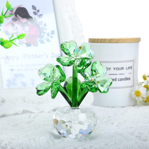 Crystal Flower Dreams Four-Leaf Clover Figurine Collectibles Crystal Ornament Gift for St. Patrick's Day...