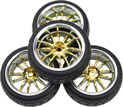 4Pcs 2.59in Rubber Tires & 12mm Hex Plastic Wheel Rims Set 14-Spoke w/Foam Compatible with Traxxas Kyosho HPI Tamiya Associated 1/10 RC On-Road To...