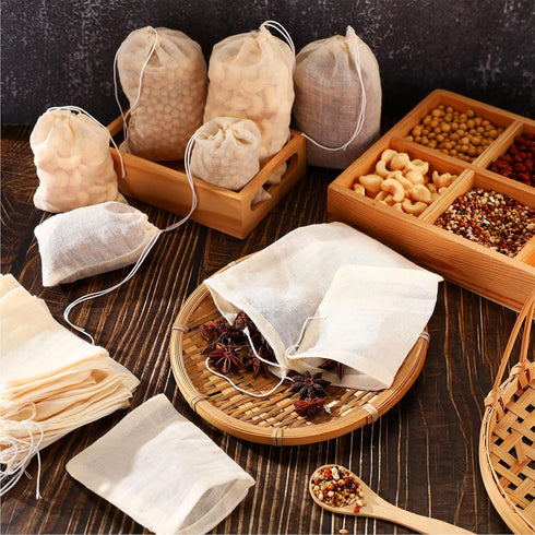 24 Pieces Spice Bags for Cooking Cheesecloth Bags for Straining Reusable Empty Tea Bags Drawstring Soup Bags Muslin Bags (3 x 4 Inch, 5 x 6 Inch)...