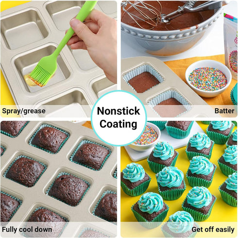 Beasea Brownie Pan with Dividers, 1 Set Gold All Edges Square Cupcake Brownie Pans 12 Cavity Mini Non Stick Baking Carbon Steel Bread Mold Small E...