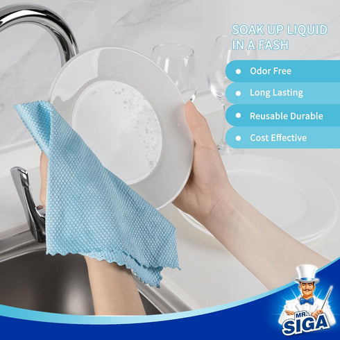 MR.SIGA Fish Scale Pattern Cleaning Cloths, Reusable Microfiber Cleaning Cloths, Lint Free Microfiber Kitchen Towels for Polishing, 10 Pack, 12.6 ...