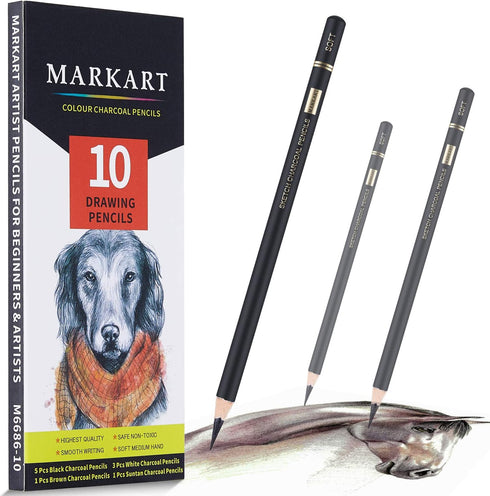 MARKART Charcoal Pencils for Drawing, 10 Pack Black & White Charcoal Pencils for Sketching, Shading, Blending, Artist Pencil for Beginners & Artis...