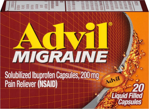 Advil Migraine Headache Relief, Ibuprofen Capsules with Ibuprofen 200mg for Migraine Relief, Nausea Relief and Light Sensitivity Relief - 20 Liqui...