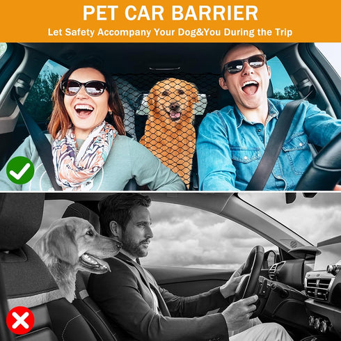 Dog Barrier for Car SUV, 47" Dog Net with Metal Hooks, Stretchable Mesh Cargo Net, Car Divider Dog Gate for Driving Safely with Children & Pets, U...