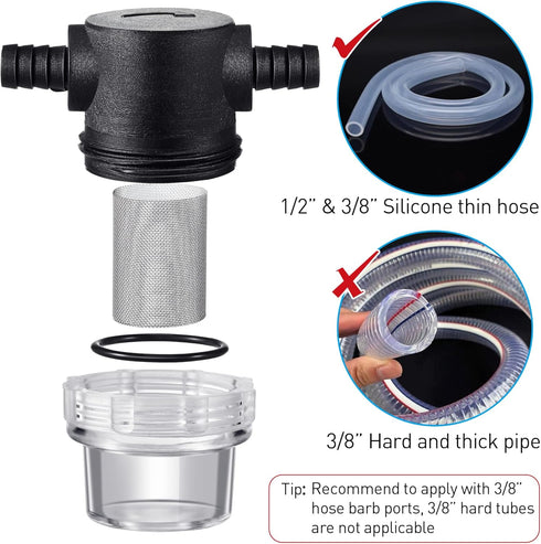 1/2 Inches Water Pump Strainer, Compatible with 3/8 Inches Hose Barb in-Line Strainer Twist-On Pipe Sprayer Filter for Water Pump 12V Direct Curre...