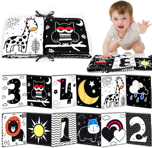 Newborn Toys Black and White High Contrast Baby Toys for 0-6, 6-12 Months, Early Education Baby Book with Numbers, Weather and Animals Signs, Tumm...