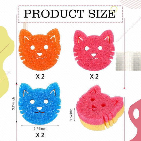 6 Pcs Cat Dual Sided Scrub Sponge Cleaning Sponges Cute Temperature Sensitive Dish Sponges for Washing Dishes Non Scratch Household Multi Use Spon...
