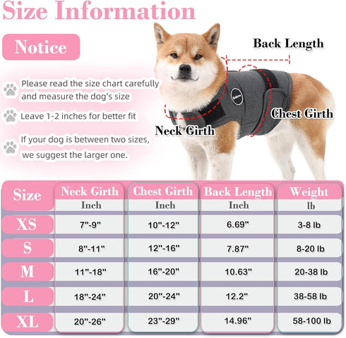 Dog Anxiety Jacket, Skin-Friendly Dog Calming Shirt - Dog Coat for Thunder, Fireworks, Vet Visits and Separation - Keep Pet Calm without Medicine ...