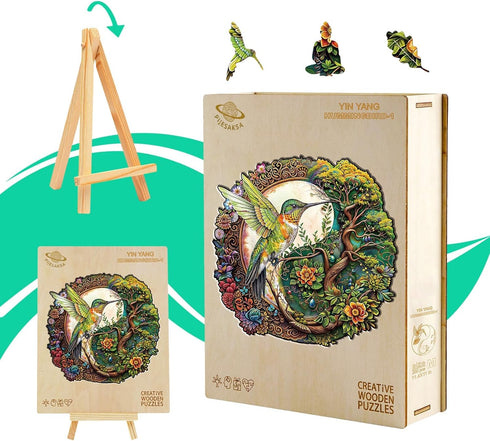 Wooden Puzzles for Adults - Yin Yang Hummingbird Wooden Jigsaw Puzzles for Adults, Unique Shaped Wood Puzzles Adult, Wooden Puzzles, Perfect for B...